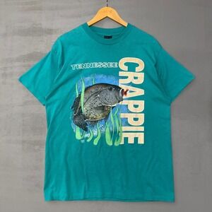 Vintage Tennessee Crappie Fishing  Nature Shirt Teal Green Single Stitch 90s XL